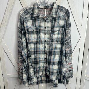 Free People Mixed Media Button Down Shirt